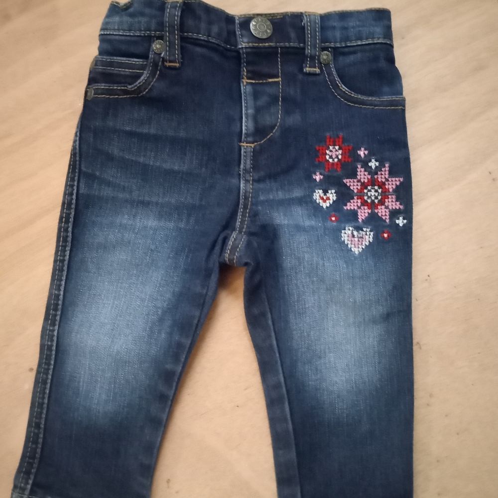 NWOT 6-12m Joe Fresh Baby by Bebe Blue Jeans with Embroidered Flowers